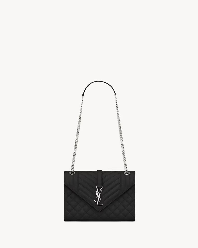 Matelassé Silver Envelope Medium Shoulder Bag Silver